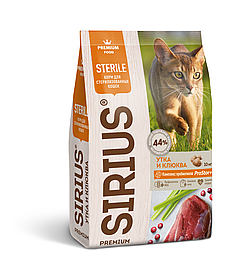 Sirius утка с клюквой сухой корм для стерилизованных кошек