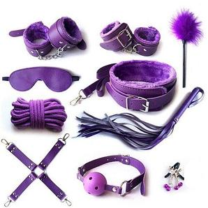 БДСМ набор с мехом, 11 предметов, фиолетовый