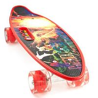 Скейт Penny Board {Пенни Борд} с подсветкой колёс на алюминиевой платформе (Красный / С принтом)
