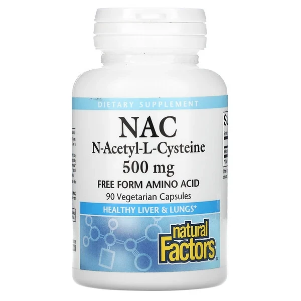 Natural Factors, NAC (Ацетилцистеин), 500 мг, 90 капсул - фото 1 - id-p96545673