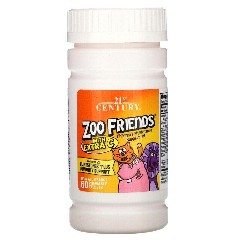 Zoo Friends с добавлением витамина C, апельсин, 60 жевательных таблеток, 21st Century - фото 1 - id-p96546773