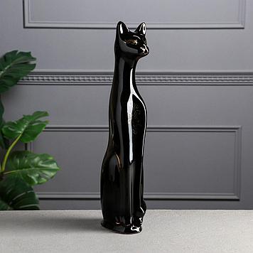 Копилка "Кот", глазурь, чёрная, золото, 48 см