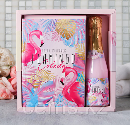 Подарочный набор ежедневник А5, 80 листов и шампанское гель для душа Flamingo Colada, фото 2