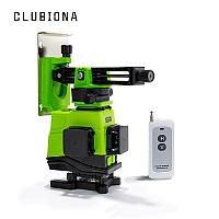 Лазерный круговой 3D уровень, нивелир CLUBIONA IE12 12 линий, зеленый лазер, аккумулятор, кронштейны, сумка