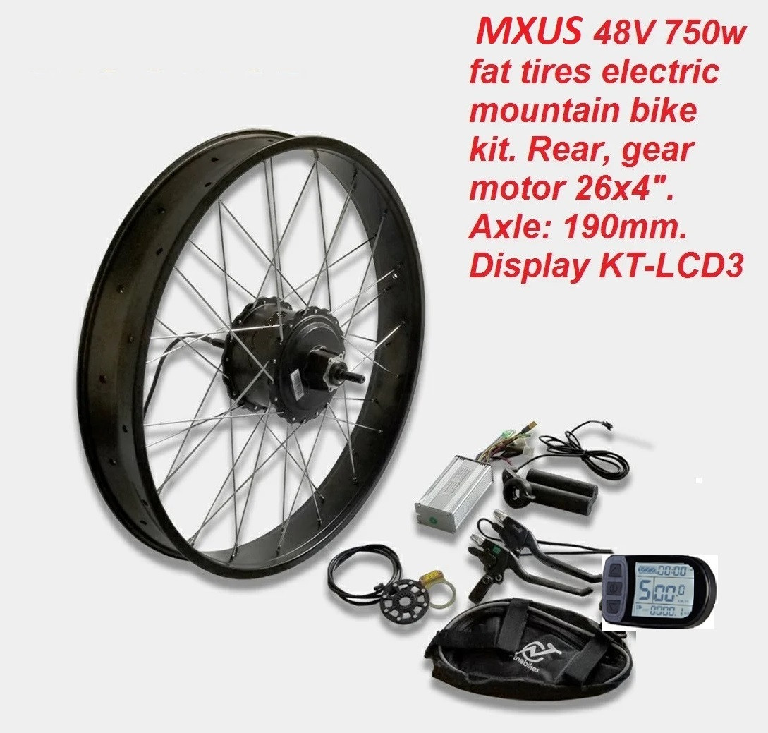 Электронабор для Fat Bike, мотор-колесо Mxus 48v 750w, редукторный, диспл. KT-LCD5, обод 26x4".