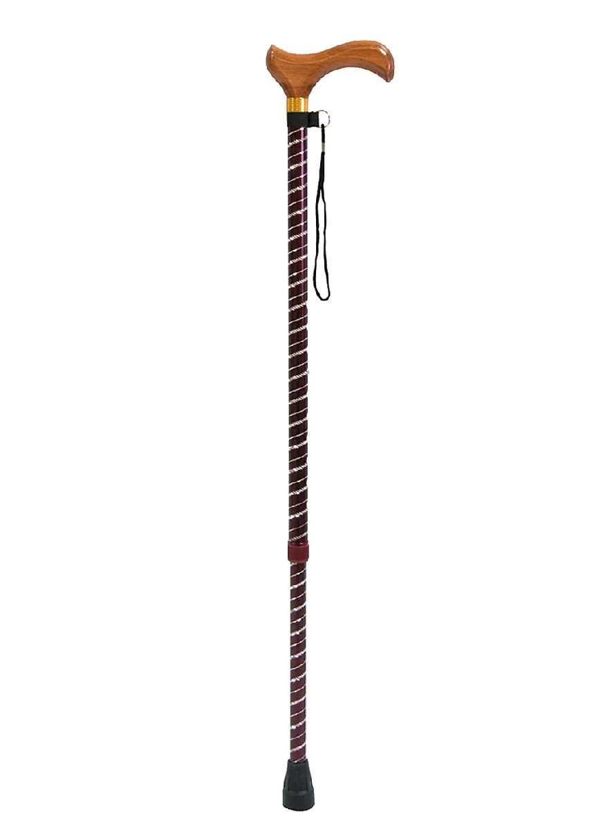 Трость телескопическая Мега-оптим ТР1 (01) с блестящей стойкой "Спираль" с деревянной ручкой