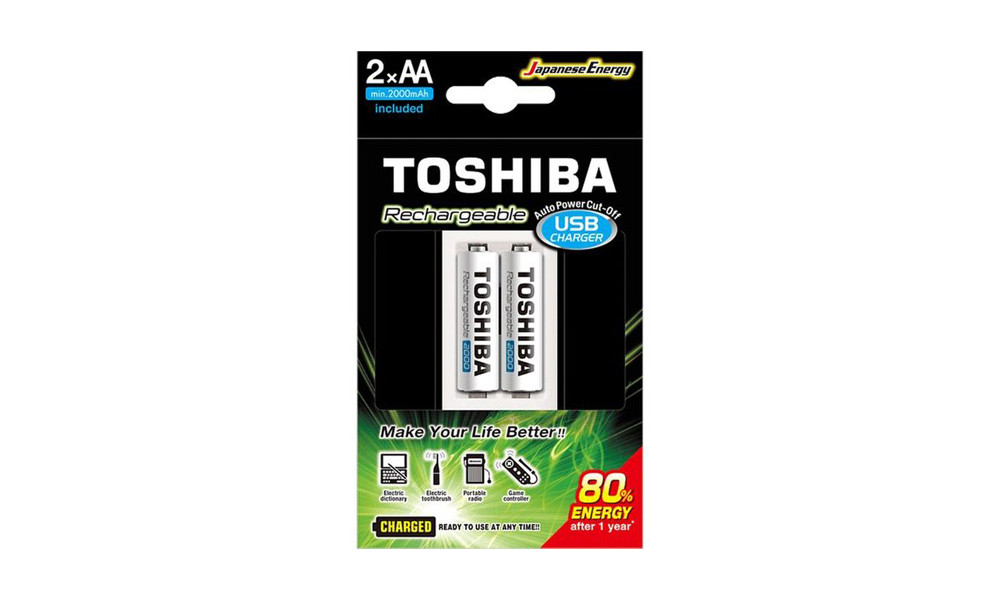 Устройство зарядное аккумуляторов Toshiba Ni-MN USB Charger и аккумуляторы АА 2000mAhx4pcs TNH - 6GME / 1,2V