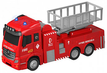 Пожарная машина с подъемным механизмом, кабина die-cast, инерционный механизм, свет, звук, 1:43 Funky toys