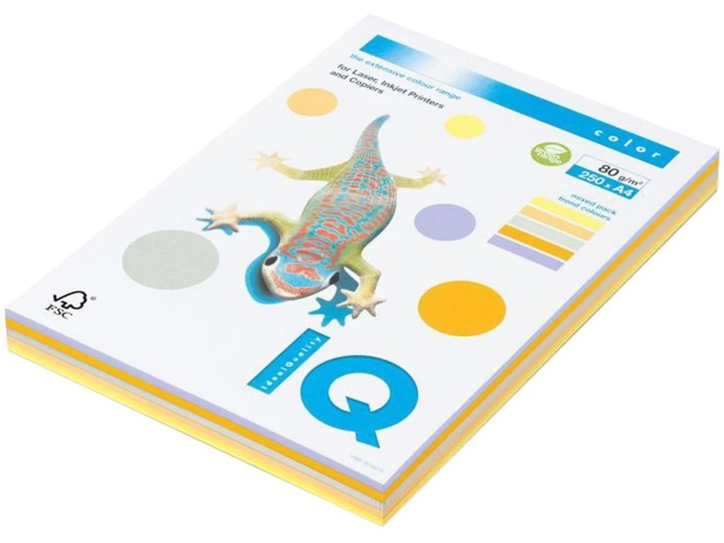 Бумага цветная IQ Color "Trend Mixed Packs",  А4, 80 г/кв.м. 250 л.
