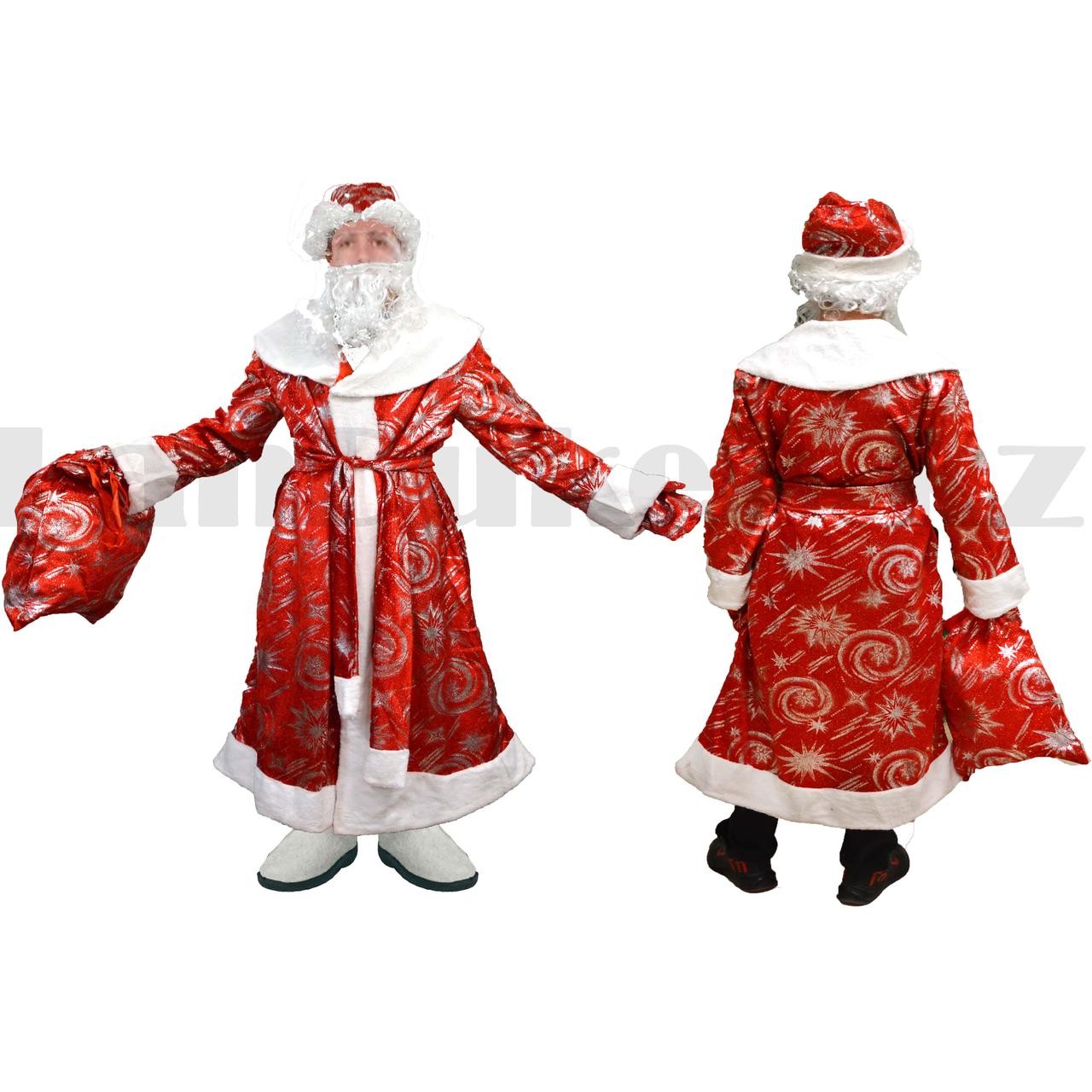 Костюм карнавальный взрослый Деда Мороза Аяз Ата красный с белой окантовкой, фото 1