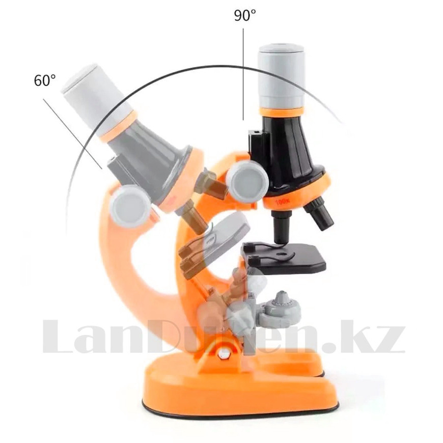 Детский Микроскоп с 3 объективами 1200х 400х 100х с приборами Scientific Microscope 1013A оранжевый - фото 4 - id-p90237105