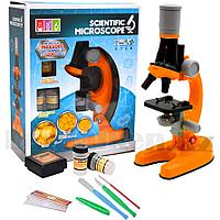 Детский Микроскоп с 3 объективами 1200х 400х 100х с приборами Scientific Microscope 1013A оранжевый