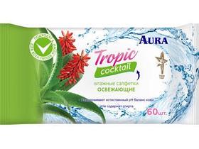 Влажные салфетки AURA Tropic Cocktail освежающие 60 шт