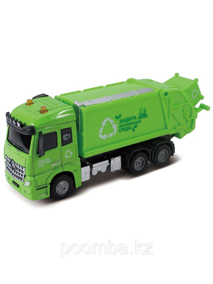 Мусоровоз, кабина die-cast, инерционный механизм, свет, звук, зеленый, 1:43 Funky toys