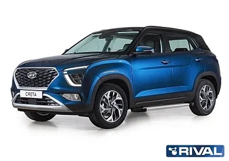 Пороги "Silver" + комплект крепежа, RIVAL, для Hyundai Creta 2021-