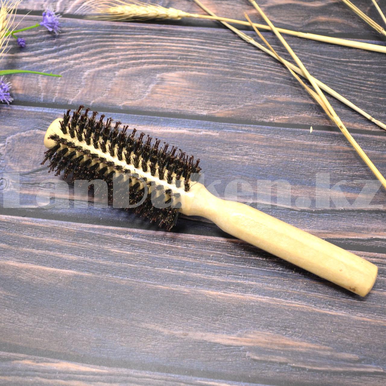 Расческа Брашинг круглая для волос комбинированная щетина диаметром 5 см деревянная ручка 124 14В - фото 1 - id-p96567859