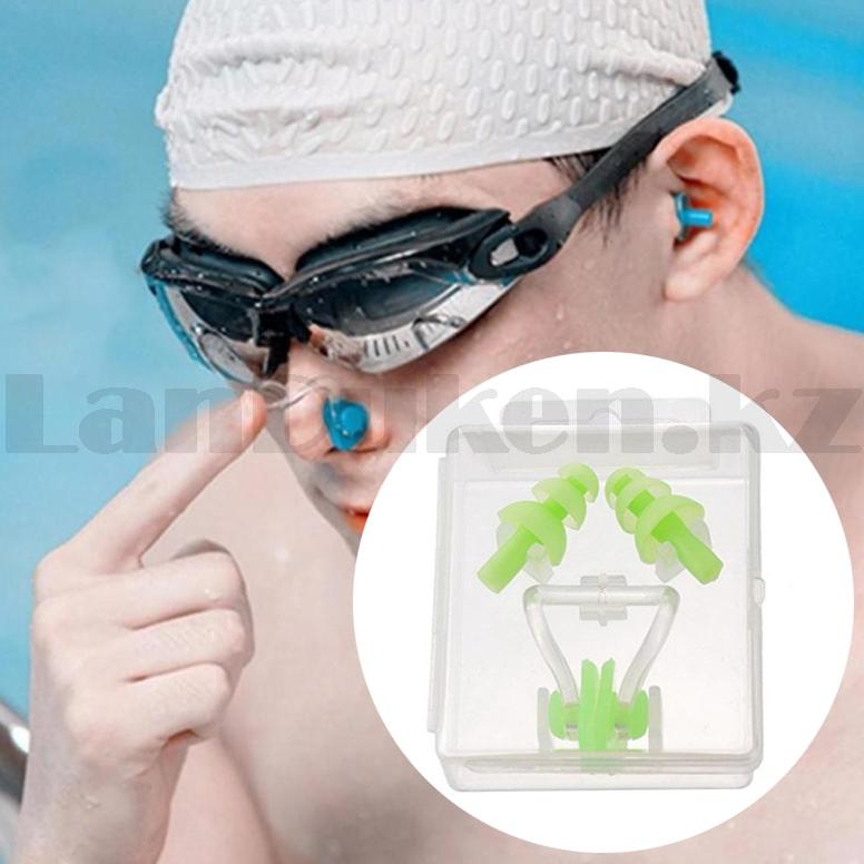 Комплект беруши и зажим для плавания Yongbo силиконовые неоново зеленые - фото 1 - id-p96645207