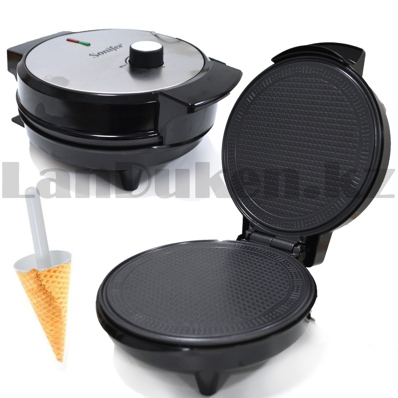 Вафельница Sonifer SF 6094 диаметр 20 см с конусом с антипригарным ...