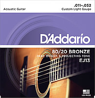 Light 11-52 80/20 D'Addario EJ13 акустикалық гитара ішектері