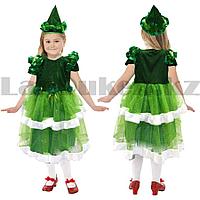 Костюм детский карнавальный Елочка с шапочкой зеленый с меховой оторочкой