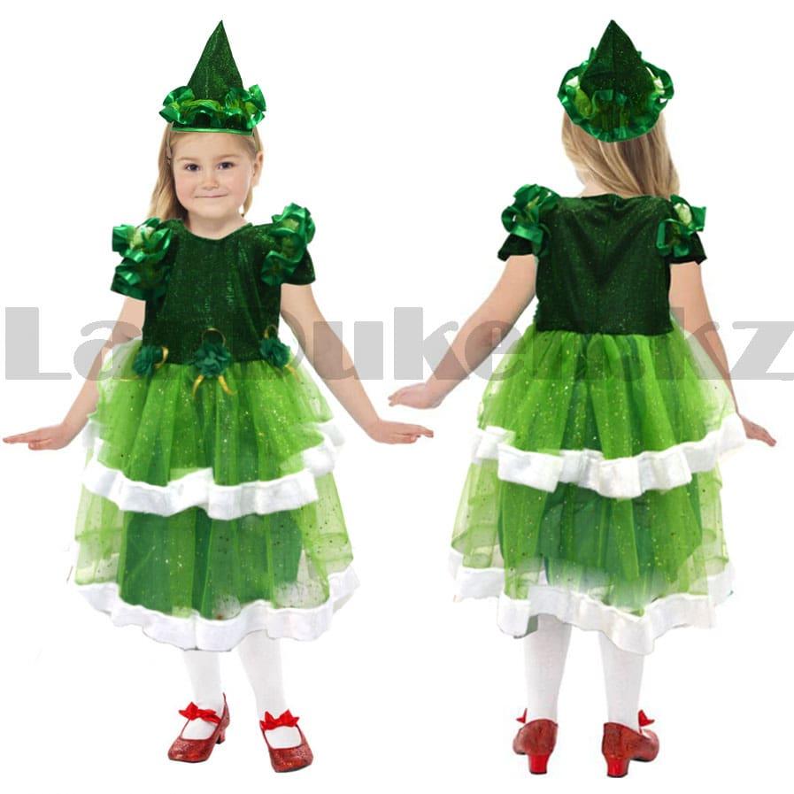 Костюм детский карнавальный Елочка с шапочкой зеленый с меховой оторочкой, фото 1