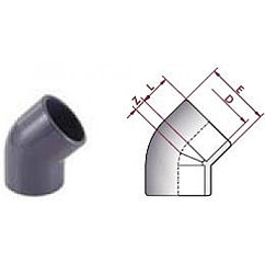 Уголок 45° диаметр 63 мм. ПВХ фитинги для бассейнов. ERA