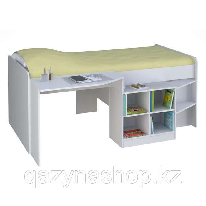 Кроватка-чердак детская Polini kids Simple со столом и полками 4000, цвет белый - фото 1 - id-p96702909