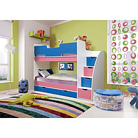 Кровать детская двухъярусная «Юниор-9», 2430 × 850 × 1750 мм, белый / синий / ярко-розовый
