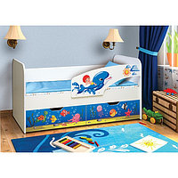 Кровать детская с фотопечатью «Дельфин», 2 ящика, 800 × 1600 мм, правая, цвет корпус белый