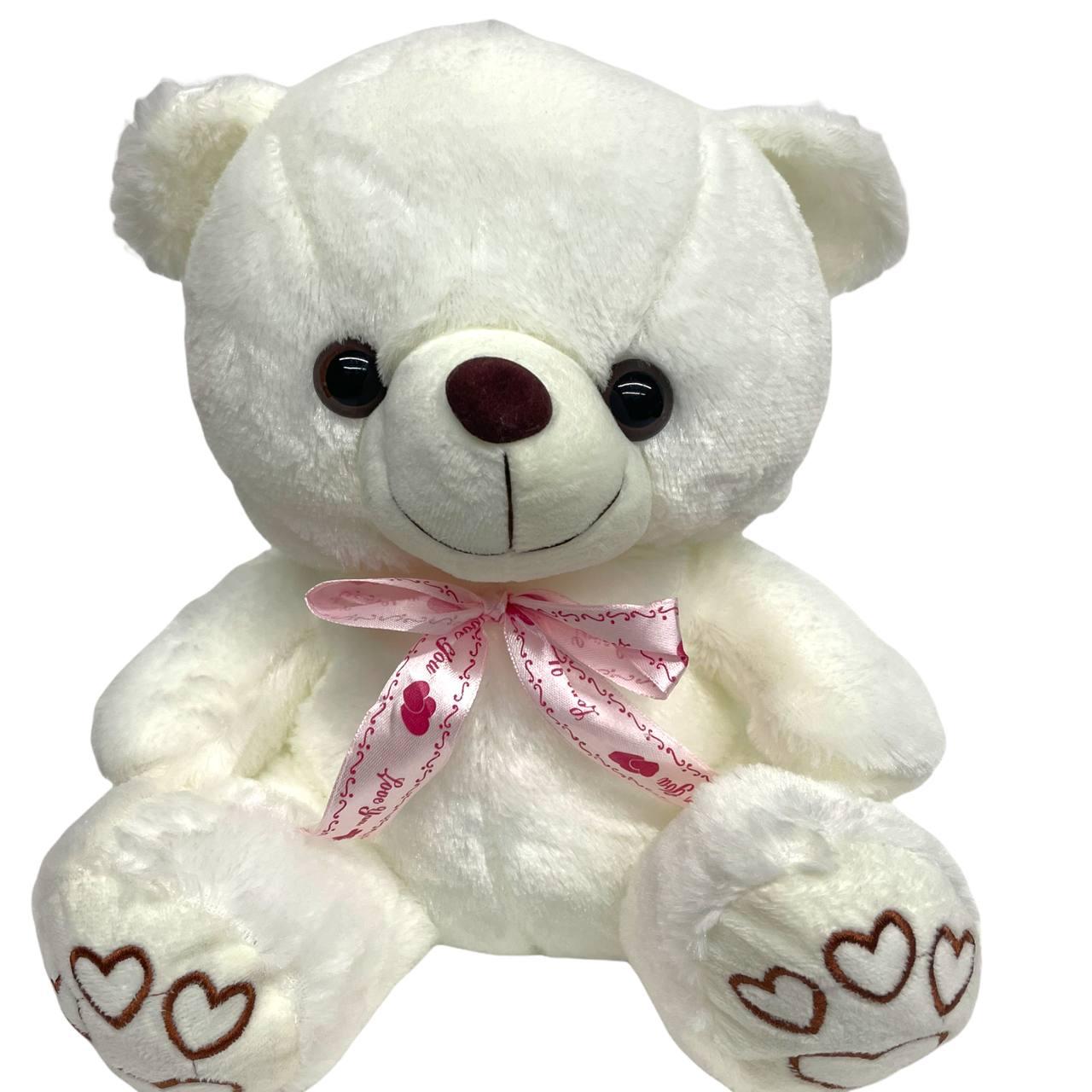 Мишка малый розовая лента с надписью LOVE YOU, на лапках сердце,28см