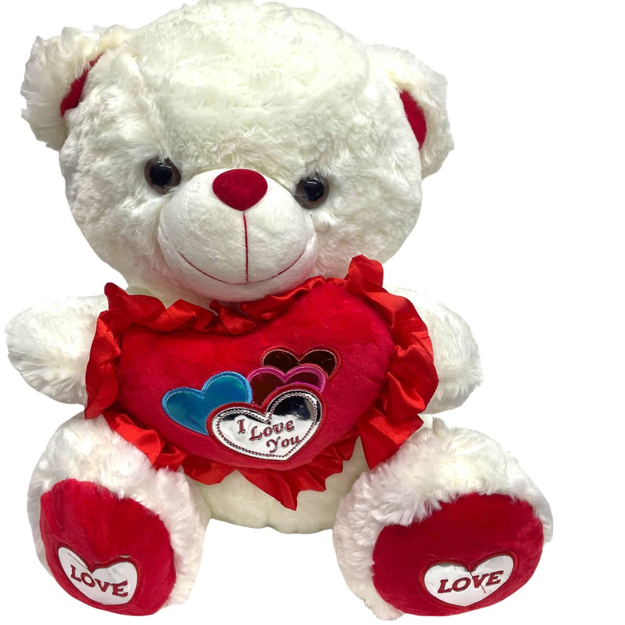 Мишка белый держит сердце LOVE YOU, на лапках LOVE 43см