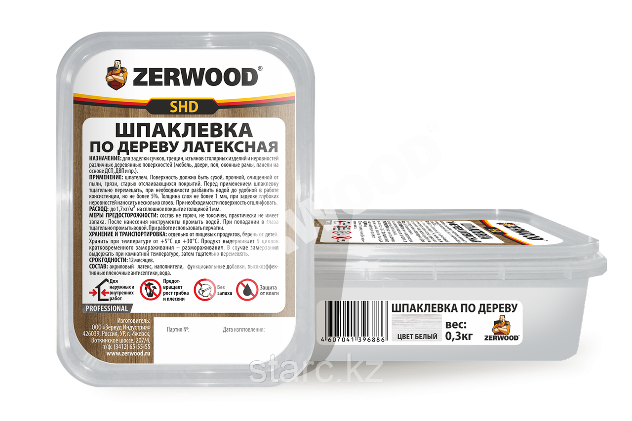 Шпаклевка по дереву латексная 0.3 кг"ZERWOOD" белая - фото 4 - id-p96731015