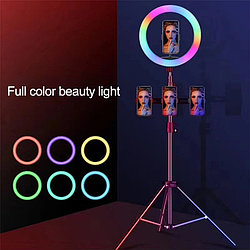 Кольцевая лампа RGB 26 см, штатив 2 м, 6 основных цветов