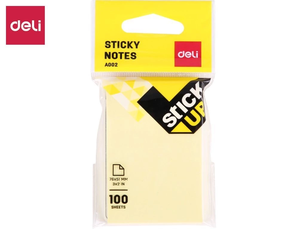 Клейкие листки DELI "Stick Up", 76 х51 мм,  желтые, 100 листов