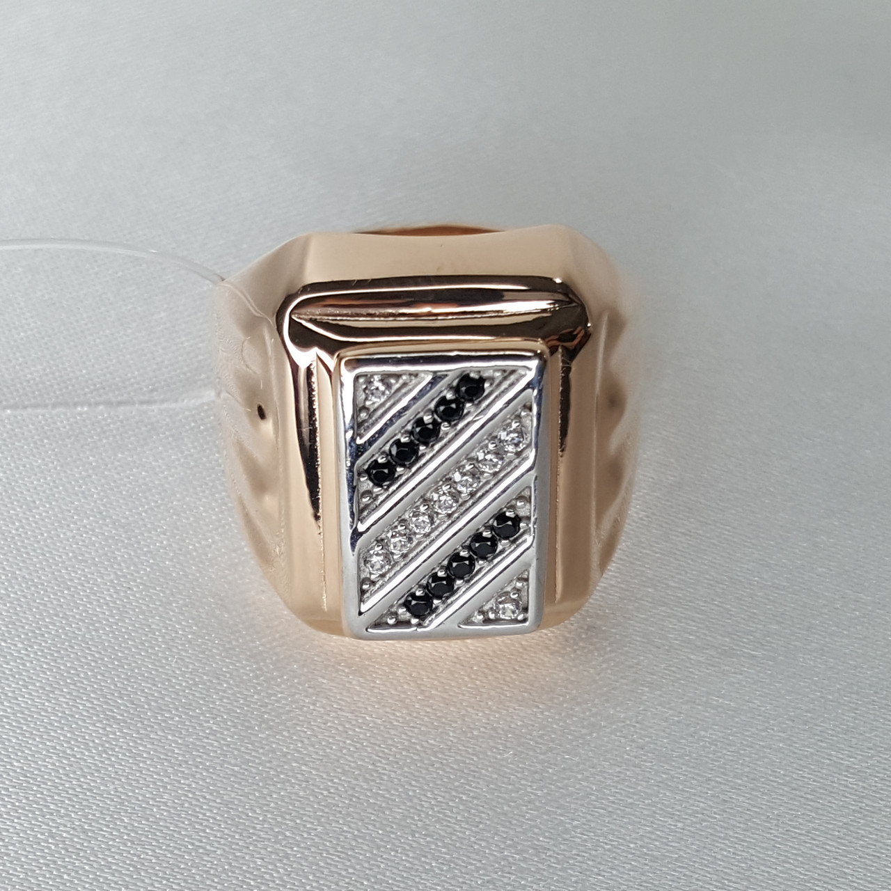 Мужское серебряное кольцо, печатка, Фианит, Нанокристалл Aquamarine 62112Ч.6 позолота - фото 2 - id-p96747160