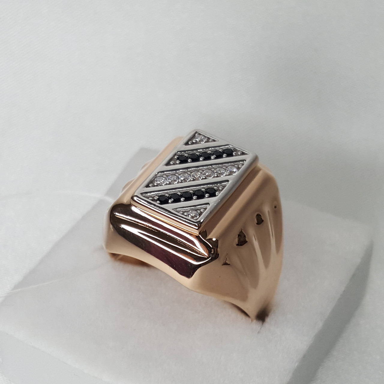 Мужское серебряное кольцо, печатка, Фианит, Нанокристалл Aquamarine 62112Ч.6 позолота - фото 3 - id-p96747160