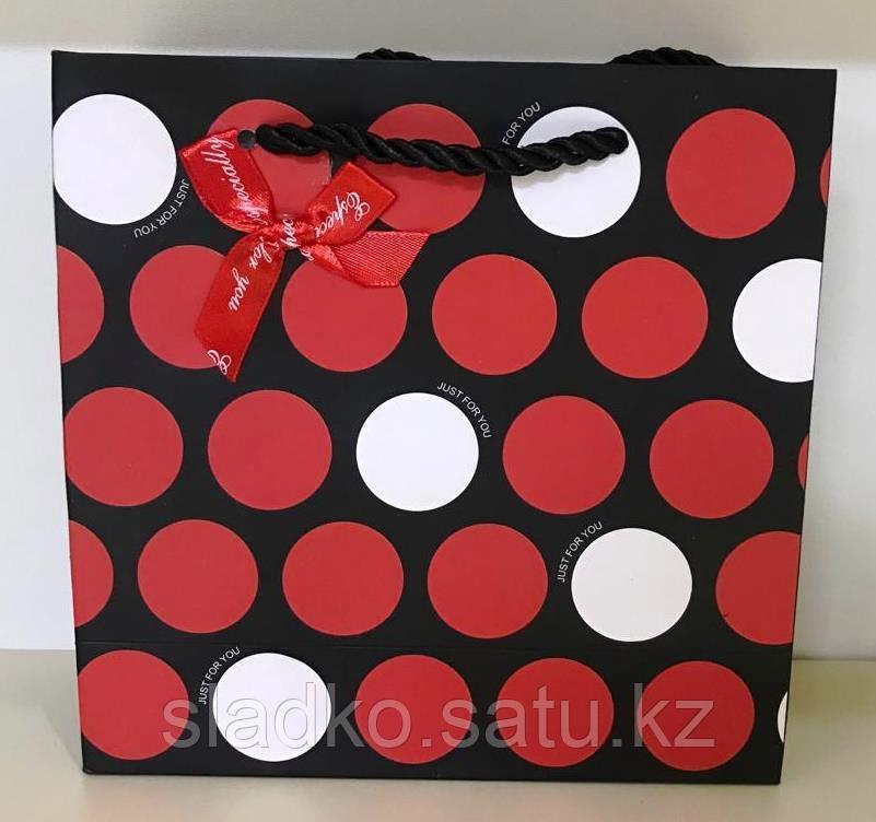 Пакет подарочный Черный в красно-белый крупный горох 20 х 20 см - фото 1 - id-p96753241