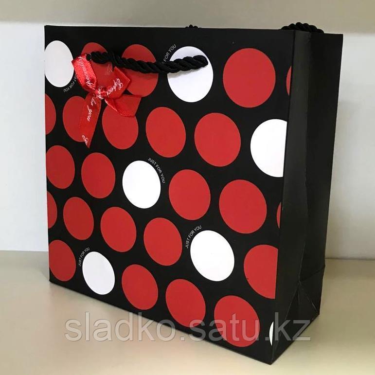Пакет подарочный Черный в красно-белый крупный горох 20 х 20 см - фото 2 - id-p96753241
