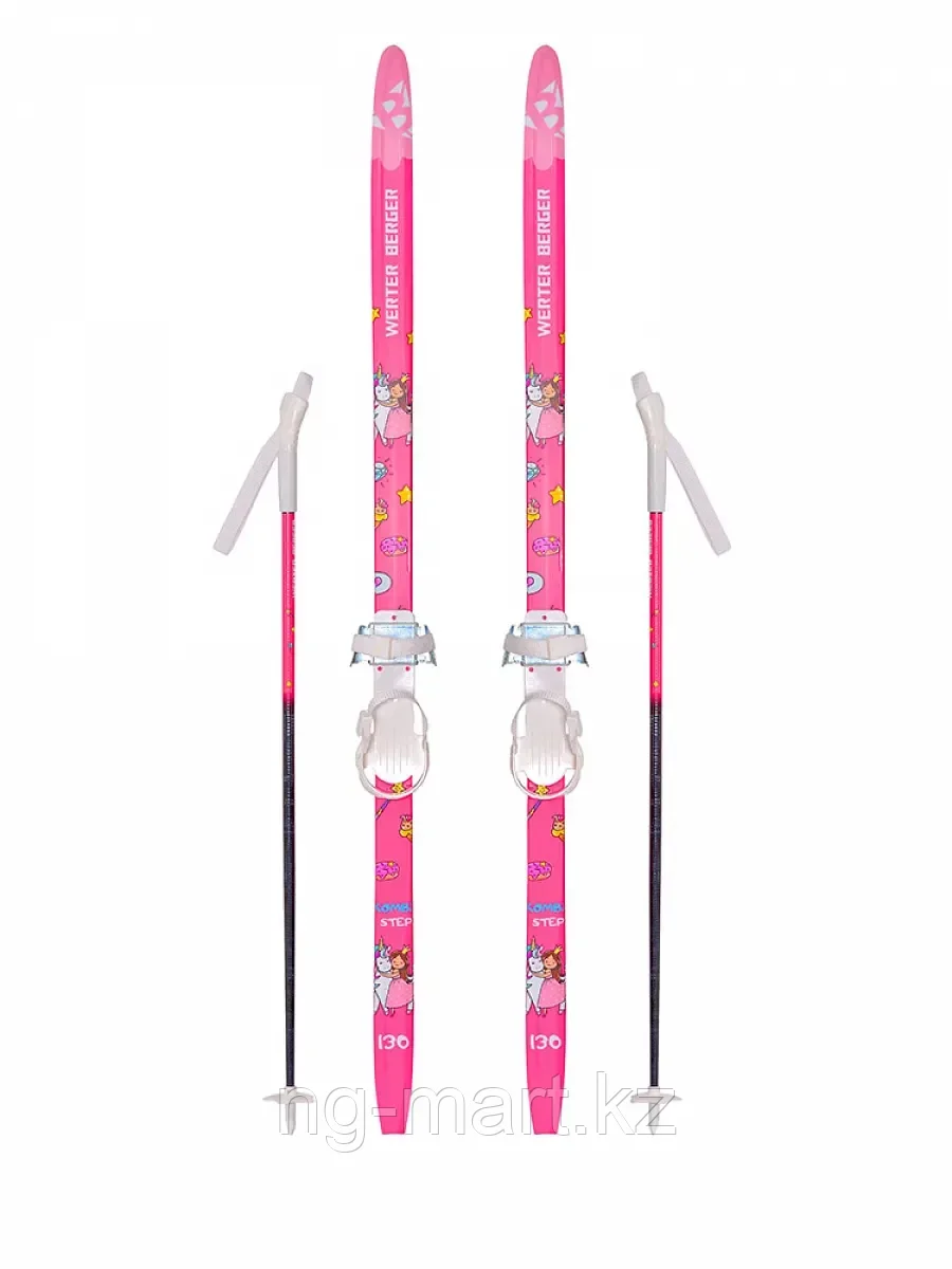 Лыжи 130 в комплекте палки, крепление combi розовый WERTER BERGER Princess розовый