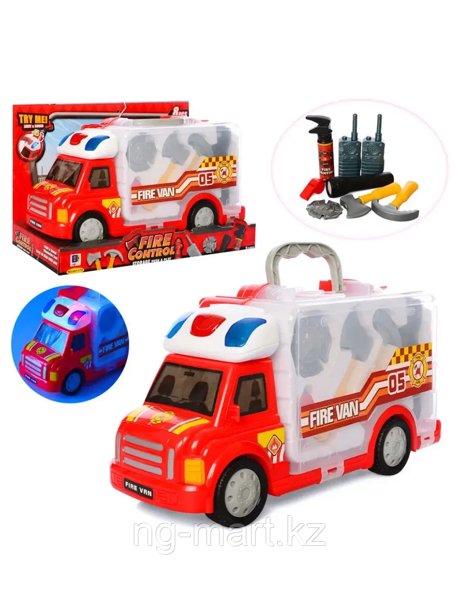 Набор пожарного в машине-кейсе с светом и звуком 661-175 - фото 3 - id-p96759262