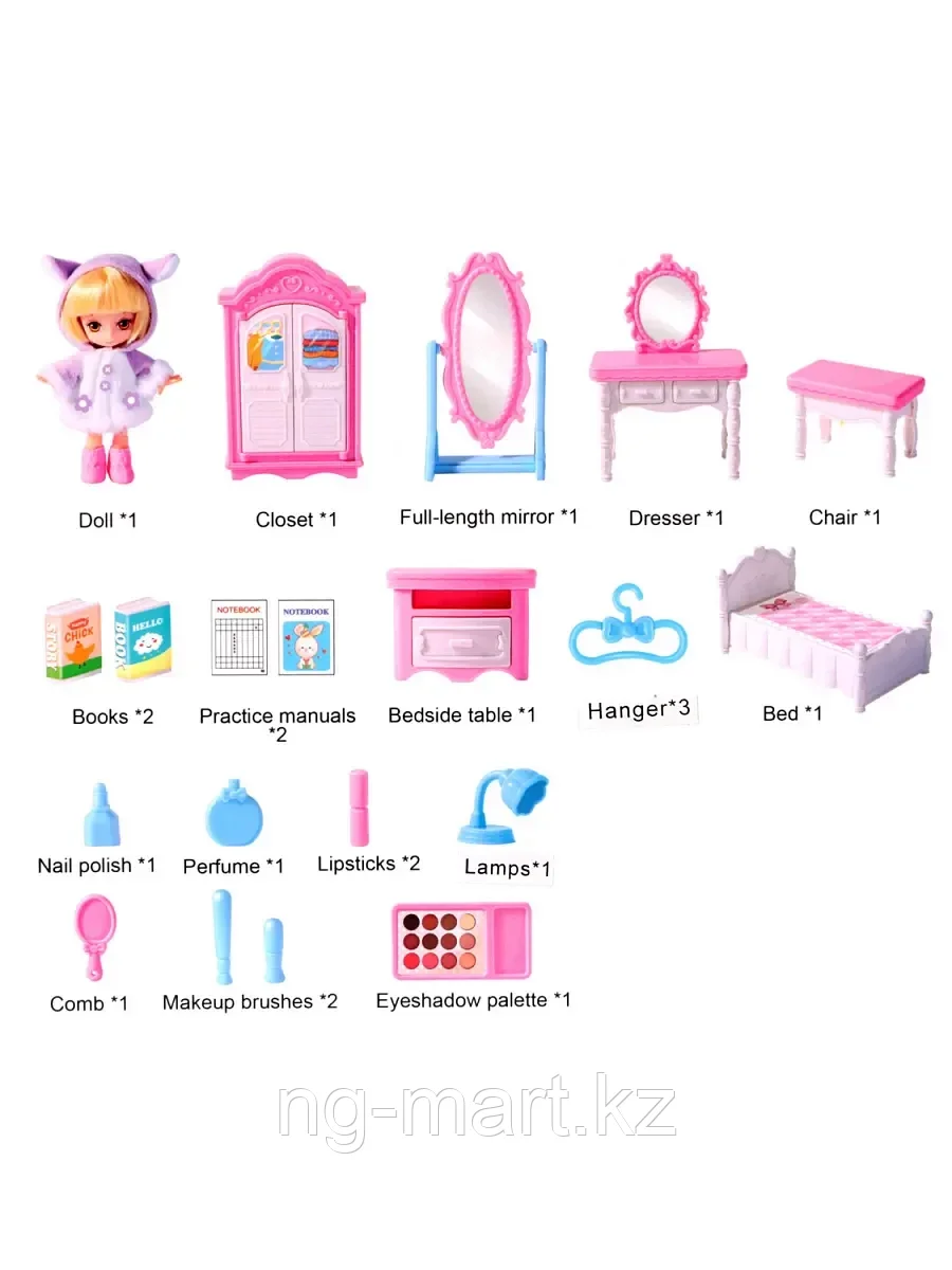 Мебель для куклы L0732 Спальня с куклой и аксессуарами - фото 3 - id-p96757548