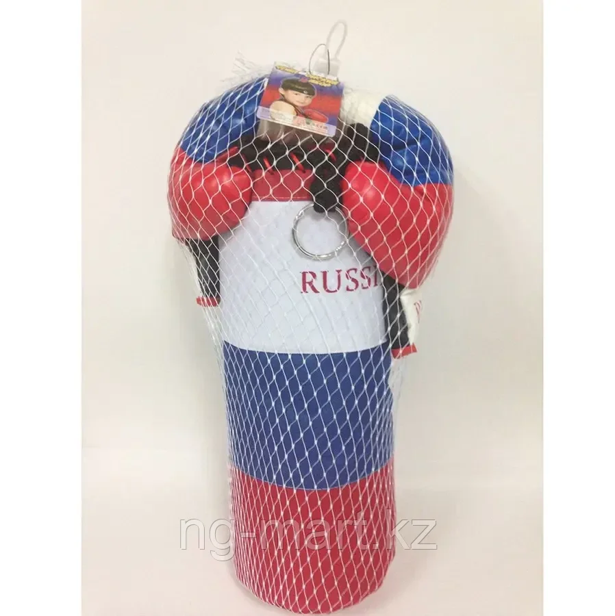 Набор для бокса RUS03 Груша+перчатки D24см H60см красный/белый/синий - фото 1 - id-p96756925