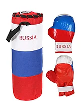 Набор для бокса RUS02 Груша+перчатки D15см H43см красный/белый/синий