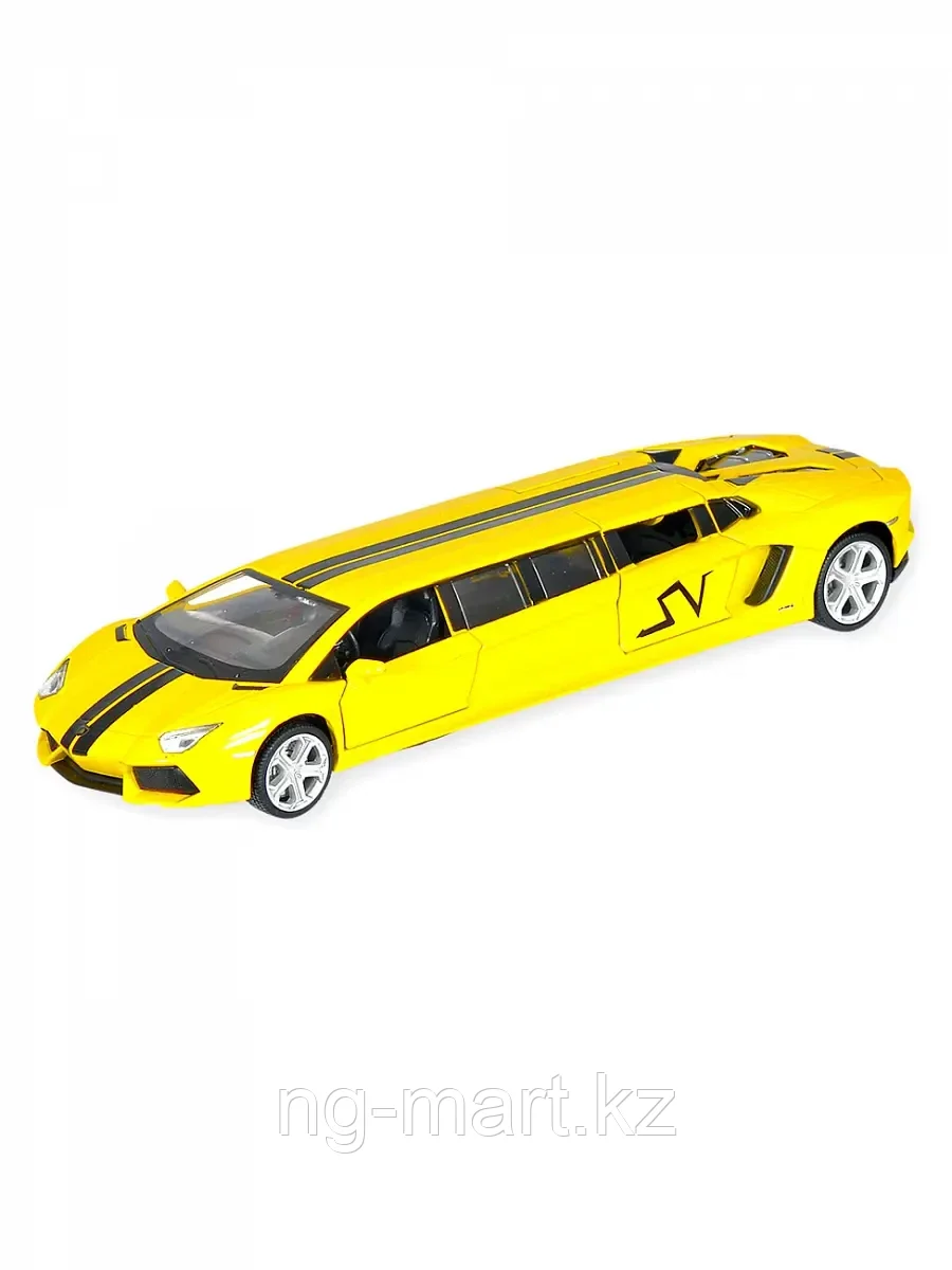 Модель машины Лимузин Lamborghini 1:32 (23см) свет,звук, инерция 6601 жёлтый
