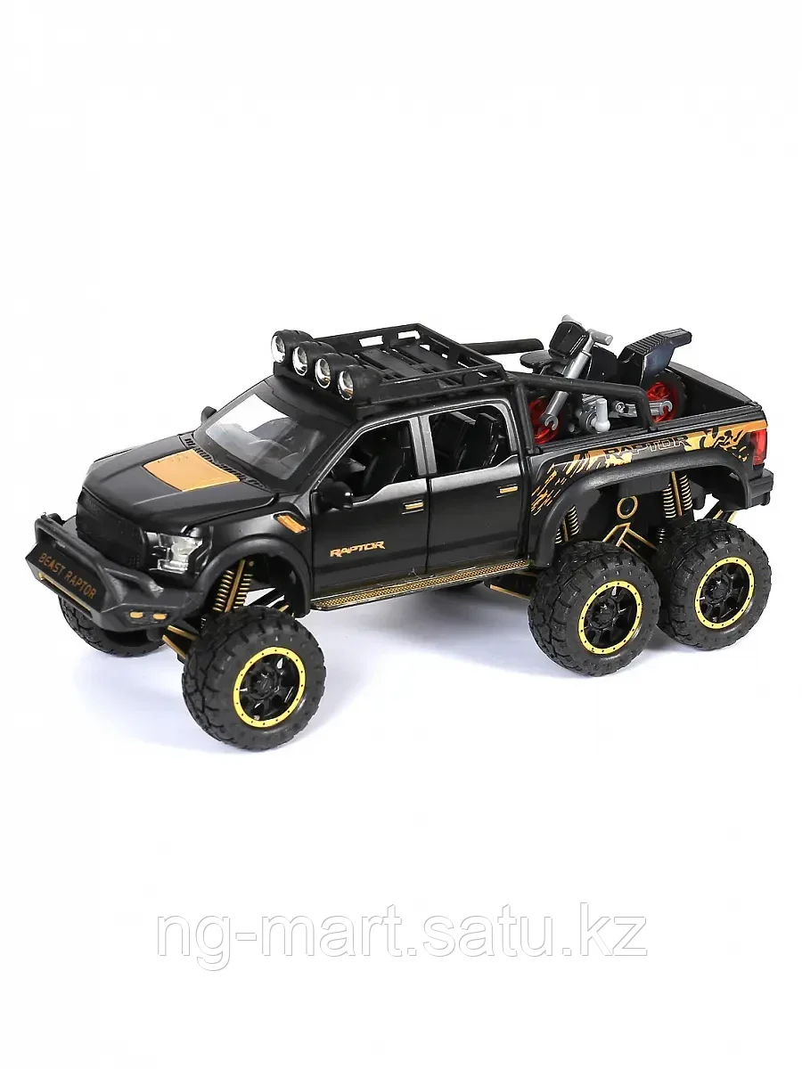 Модель машины Ford F-150 6х6 + мотоцикл 1:28 свет, звук, инерция 10932