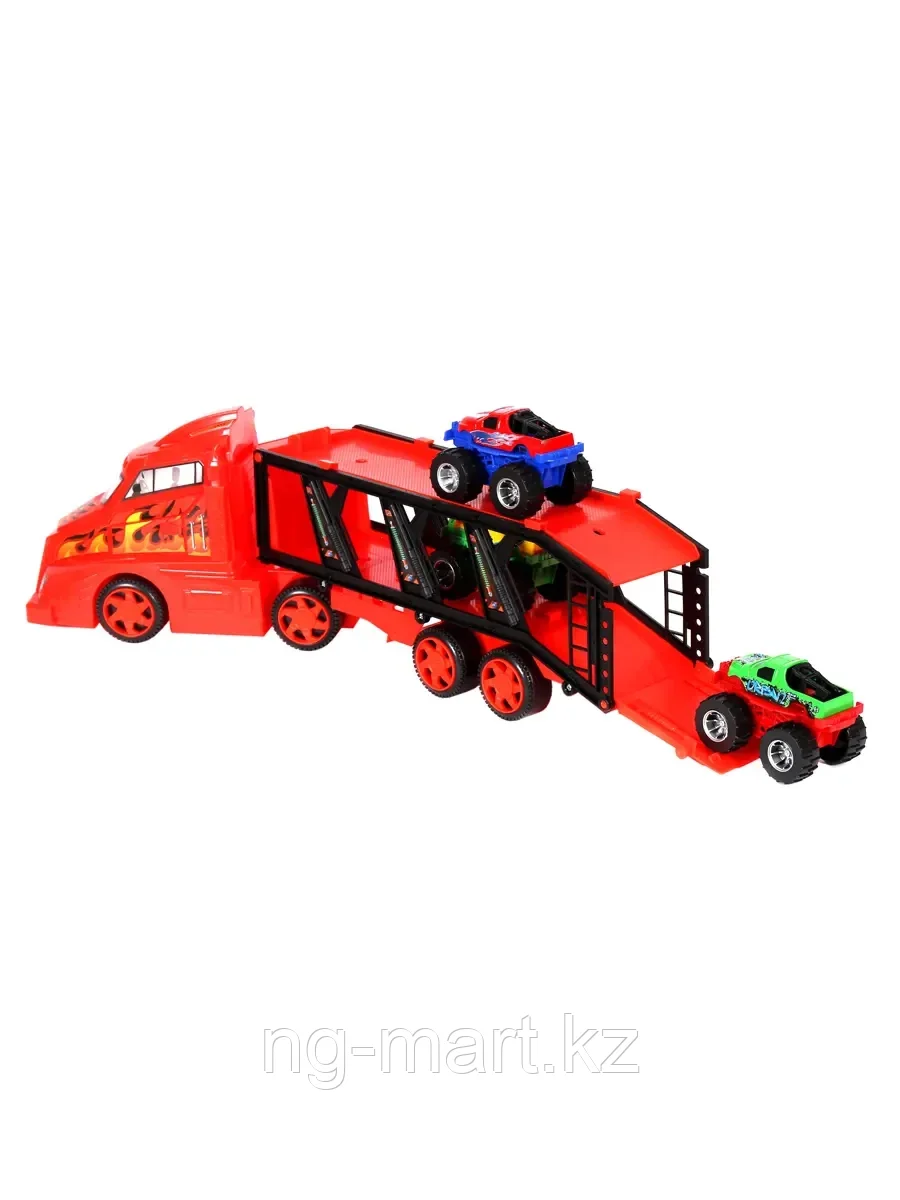 Модель машины Автовоз с 3 машинками-бигфутами, рампой для прыжков и аксессуарами 26061 - фото 4 - id-p96757889