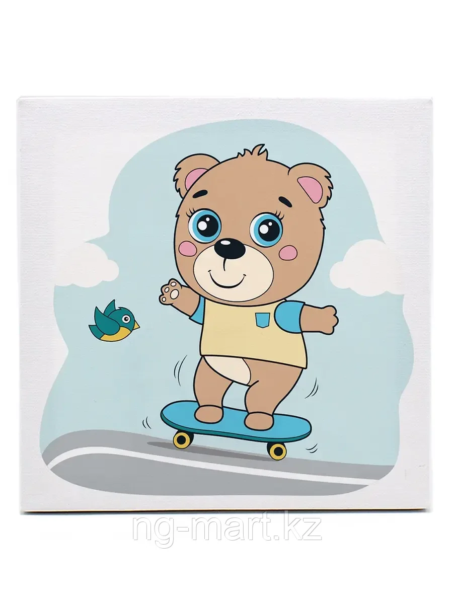 Раскраска на холсте 20*20 Р3070 Медвежонок на скейте - фото 1 - id-p96763784