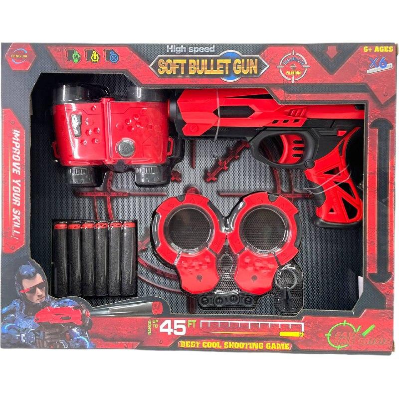 FJ926 Красный пистолет Soft bullet gun(бинокль,патроны,наручники) 33*26см