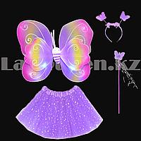 Набор феи крылья с Led подсветкой 3 режима волшебная палочка ободок и юбка сиреневый