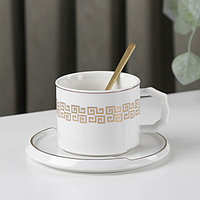 Чайная пара с ложкой «Орнамент», чашка 8×6 см, 220 мл, блюдце, цвет МИКС